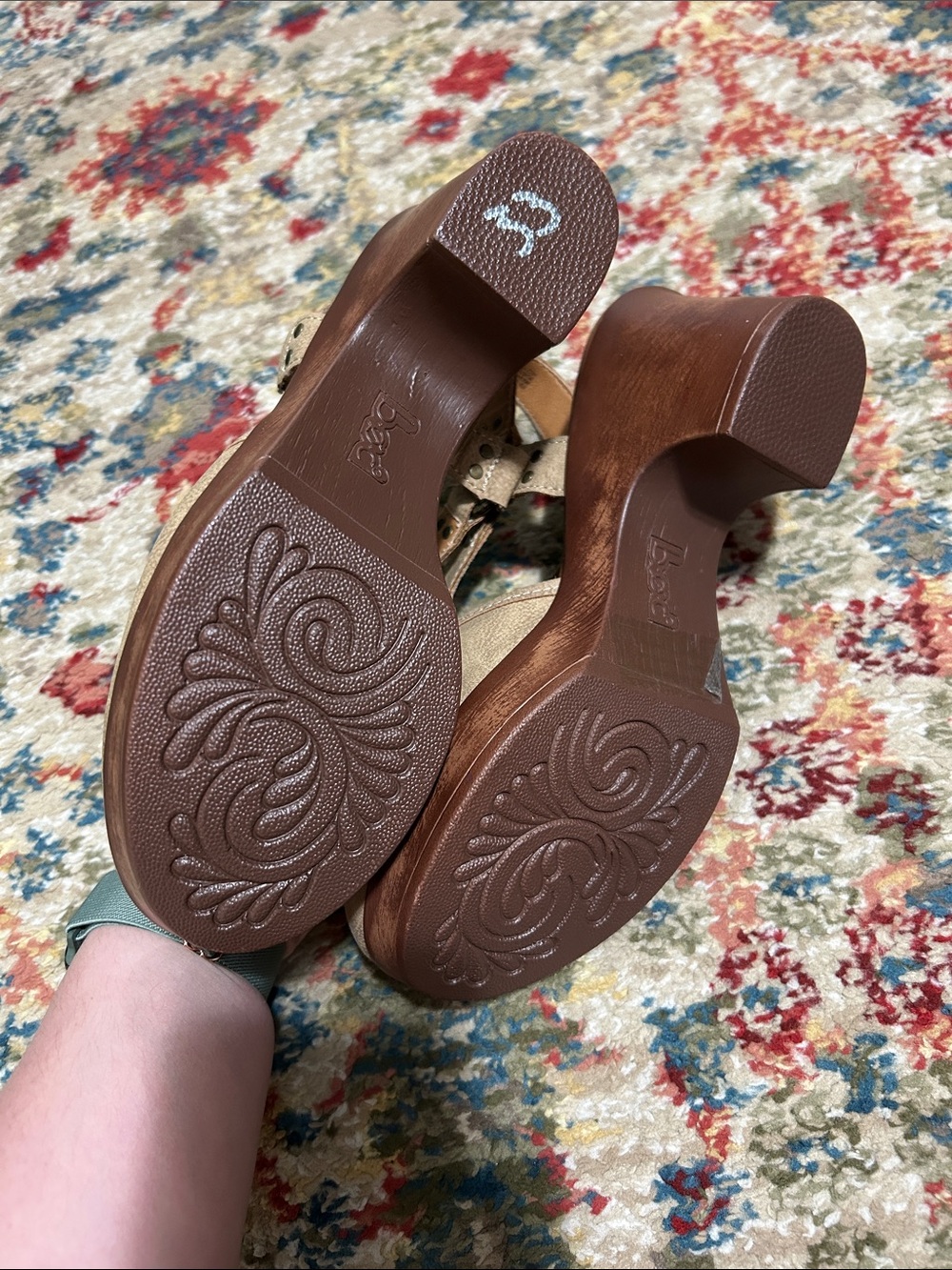 boc Beige Platform Clog Heels with Ankle Straps - Picture 3 of 4